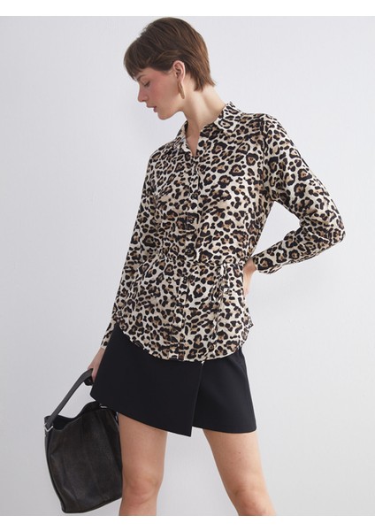 Yeni Sezon Büyük Beden Leopar Desenli Kadın Gömlek