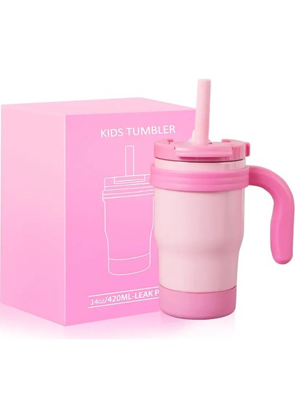 420ML Çocuk Yalıtımlı Tumbler Saman Sızdırmaz Termos Şişesi Tutlu Paslanmaz Çelik Seyahat Kupası Bpa Freecapacity: 420ML/RENK: Pembe (Yurt Dışından)