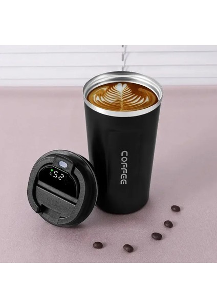 380/510ML Termos Kahve Kupa Paslanmaz Çelik Kahve Kupa Sıcaklık Ekran Vakum Şişesi Termal Tumbler Yalıtımlı Su Bottlecaity: 380ML/RENK: Siyah (Yurt Dışından)