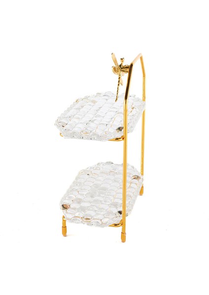 Altın Rengi Cam 2 Katlı Servislik 22 x 11 cm fiyatları
