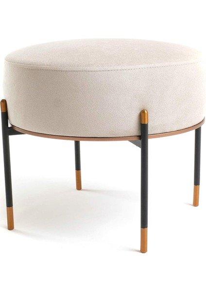Kirit Krem Metal Ayaklı Ottoman Puf