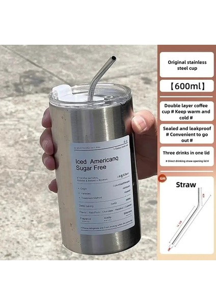 320/600ML Paslanmaz Çelik Kahve Kupa Termozlar Çift Duvar Vakum Şişesi Yalıtımlı Kupa Taşınabilir Kur Kahve Kurı Su Şişeleri Kapasite: 501-600ML/RENK: Gümüş 600ML (Yurt Dışından)