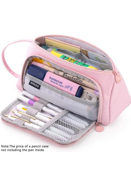 Büyük Kapasiteli Kalem Çantası, Okul Kalem Kasası Malzemeleri, Kırtasiye Depolama Çantası, Basit Renk, Taşıması Kolay, Yetişkin Öğrenciler Uygulanabilir 。color: Soluk Pembe (Yurt Dışından)