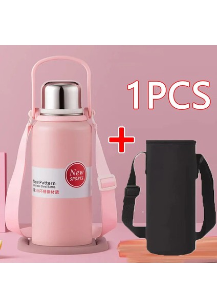 2000ML Termal Su Şişesi Saman Paslanmaz Çelik Termos Şişesi ile Büyük Kapasite Soğuk ve Sıcak Su Şişesi Spor Termos Kupası Kapasite: 1580ML/RENK: Çanta Kupası ile Pembe (Yurt Dışından)
