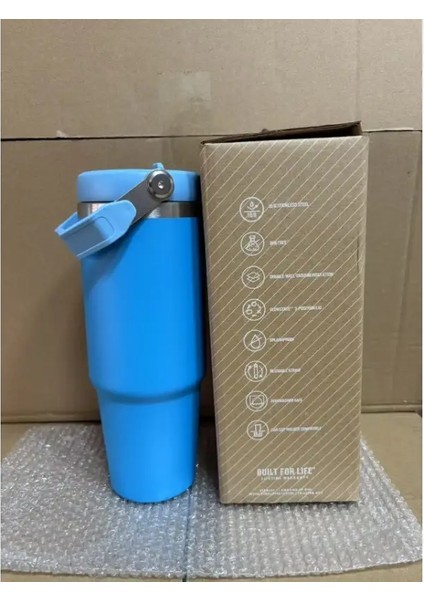 Slip Olmayan Tabanlı 30 Oz Premium Çelik Seyahat Kupası - Araba, Ofis, Yürüyüş, Sızıntı ve Terine Dalı Tasarım Kapasitesi: 887ML/RENK: Mavi (Yurt Dışından)