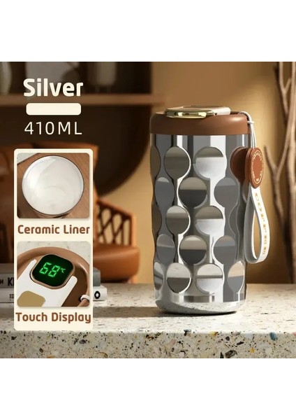 410ML Akıllı Termos Şişesi 316 Kahve LED Sıcaklık Ekran Termal Kupa Vakum Şişeler Kahve Kupası Kapasitesi: 410ML/RENK: Şerit (Yurt Dışından)