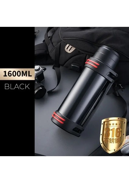 Paslanmaz Çelik Termos Şişesi Vakum Büyük Kapasite Şişeler Su Şişesi Yalıtımlı Su Açık Seyahat Şişesi Kupası Sıcak Kapasite Tutma: 1000-3000ML/RENK: 1600ML Siyah (Yurt Dışından)