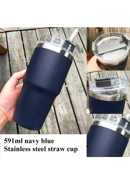 Yeni Son Starbuck Buz Kupası Araba Kupası 304 Paslanmaz Çelik Su Kupası 20OZ Büyük Kapasiteli Bira Kupası Yalıtım ve Soğutma Kapasitesi: 591ML/RENK: Lacivert (Yurt Dışından)