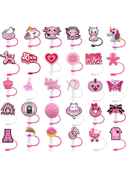 1-30 Prcs Saman Kapak Kapağı Tumbler Fincan Için Pembe Gündelik Aksesuarlar, Silikon Saman Kapağı Kalp Kedisi, Yıkanabilir Toz Geçirmez Saman Toppercolor: PEMBE-30PCS (Yurt Dışından)