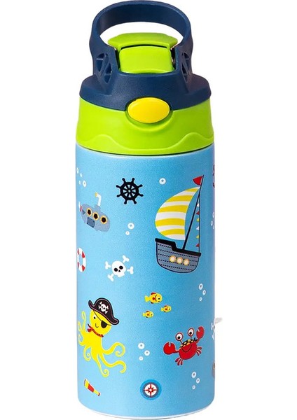 12 OZ/350ML Karikatür Desen Termos Fincan Paslanmaz Çelik Yalıtımlı Şişe Çocuklar Termos Su Isıtıcısı Dış Mekan Taşınabilir El Fincan Kapasite: 350ML/RENK: Mavi-A (Yurt Dışından)