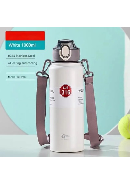Gianxi 1000ML Yay Kapağı Büyük Kapasiteli Vakum Kupası 316 Paslanmaz Çelik Kahve Kupası Taşınabilir Açık Hava Spor Su Şişesi Kapasite: 800-1000ML/RENK: Beyaz 1000ML (Yurt Dışından)