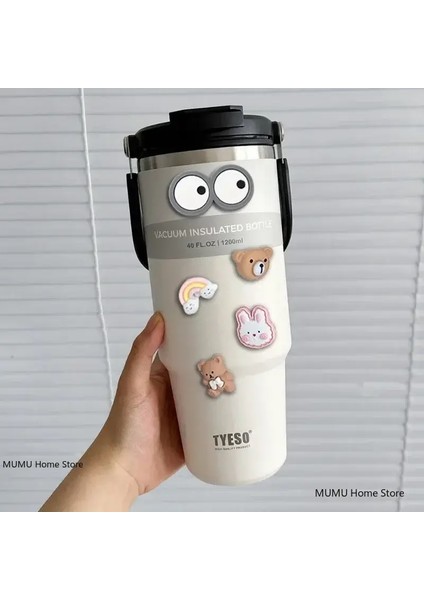 Tyeso 600/750/900/1050/1200ML Kahve Fincanı Termo Su Şişesi Araç Seyahat Kupa Vakum Şişesi Soğuk ve Sıcak Çift Katmanlı Yalıtımlı Cupcapacity: 600ML/RENK: Çıkartma ile Beyaz (Yurt Dışından)