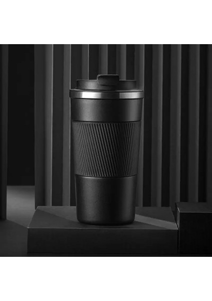 380ML/510ML Paslanmaz Çelik Kahve Termos Kupa Çift Duvar Sızdıran Vakum Şişe Araç Seyahat Termal Kupa Su Şişesi Kapasite: 510ML/RENK: Siyah (Yurt Dışından)
