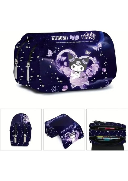 Sanrio Kuromi Çift Katmanlı Kalem Çantası Hello Kitty Öğrenci Büyük Kapasiteli Kalem Kılıfı Kırtasiye Depolama Çantası Okul Malzemeleri Renk: A4 (Yurt Dışından)