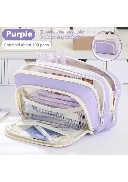 Kawaii Kalem Kılıfı 3 Katmanlar Sevimli Kalem Çantası Büyük Kapasiteli Öğrenci Için Koreli Organizatör Çantası Okula Geri Malzemeler Kırtasiye Renk: Logo-Mor ile (Yurt Dışından)