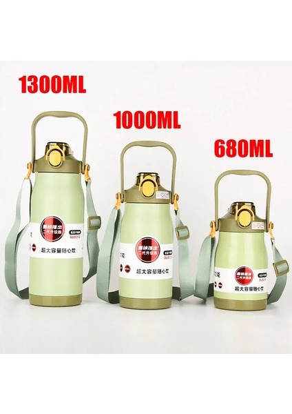 680ML/1000ML/1300ML Termos Şişe Paslanmaz Çelik Taşınabilir Termal Kupa Büyük Kapasiteli Tumbler Spor Kupası ile Termo Şişe Yeni Kapasite: 1300ML/RENK: Yeşil (Yurt Dışından)