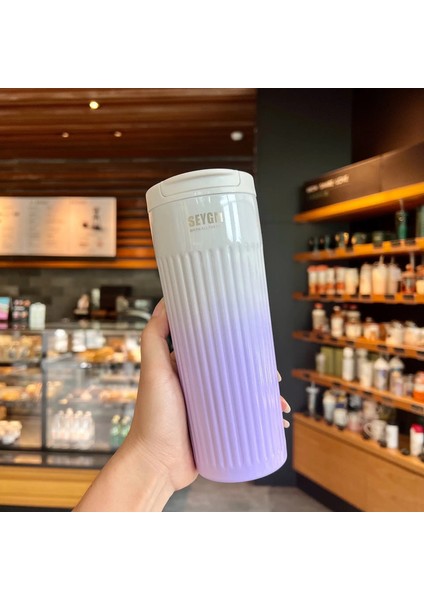 500ML Paslanmaz Çelik Termos Şişe Taşınabilir Tumbler Vakum Fazları Kupa Kupa Soğuk ve Sıcak Termal Kupa Yalıtımlı Kupa Kapasite: 500ML/RENK: Mor (Yurt Dışından)