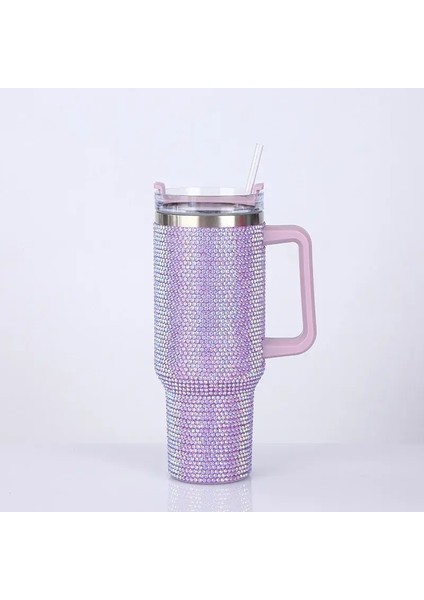 40 Oz Rhinestone Tumbler Paslanmaz Çelik Saman Kadın Kupası Parlak Seyahat Araba Termosları Kahve Kupa Su Şişesi Içecek Kapasitesi: 40OZ/RENK: Mor (Yurt Dışından)