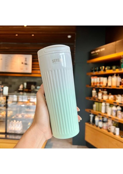 500ML Paslanmaz Çelik Termos Şişe Taşınabilir Tumbler Vakum Şişeleri Kupa Kupa Soğuk ve Sıcak Termal Kupa Yalıtımlı Kupa Cupcapacity: 500ML/RENK: Mavi (Yurt Dışından)