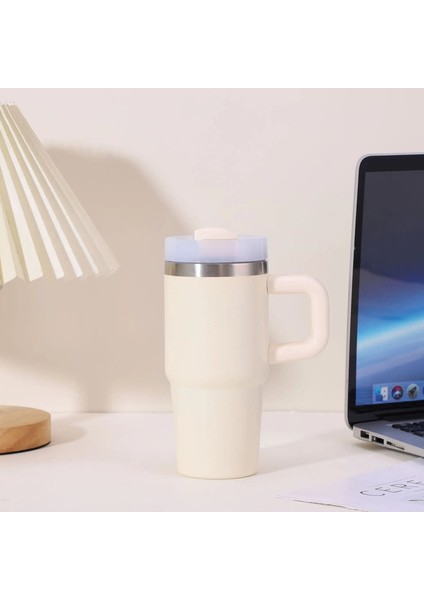 14 Oz Yeni Çift Katmanlı Vakum Otomobil Fincanı Büyük Kapasite 304 Portable Saplı Su Kupası ile Paslanmaz Çelik Termal Yalıtım Kupası: 14OZ/RENK: Bej (Yurt Dışından)