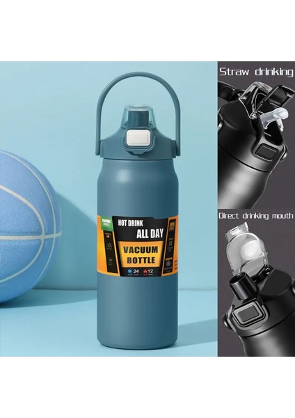 Paslanmaz Çelik Termo Şişe 2.5l Büyük Kapasiteli Termo Su Taşınabilir 2500ML Vakum Kupa Termos Yalıtımlı Kupa 2l Tumbler 84OZ Kapasite: 1200ML/RENK: Derin Mavi (Yurt Dışından)