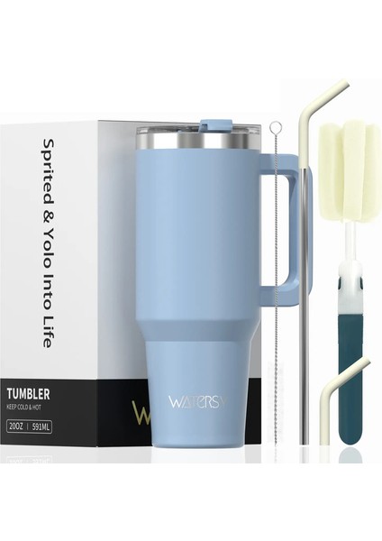 591ML Paslanmaz Çelik Yalıtımlı Kupa Sap ve Samanlı 20OZ Tumbler Soğuk ve Sıcak Termal Kupa Taşınabilir Araba Seyahat Mugkapakite: 591ML/RENK: Koyu Mavi (Yurt Dışından)