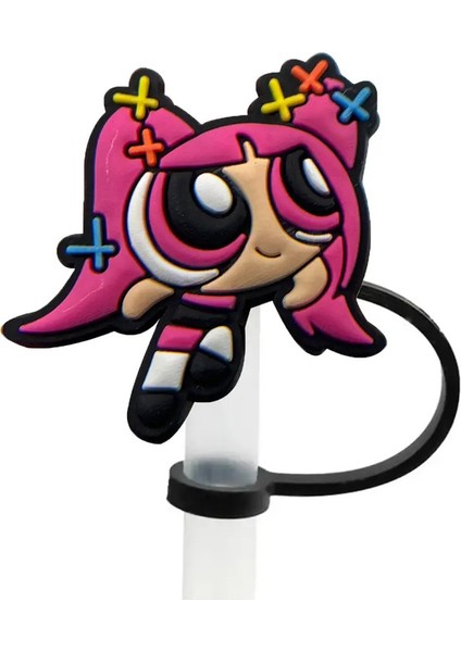 Miniso Cartoon Power Kız Saman Kapak Kapağı 10MM Silikon Içecek Saman Fişi Yeniden Kullanılabilir Sıçrama Geçirmez Içme Fincanı Saman Kapağı Renk: 3 (Yurt Dışından)