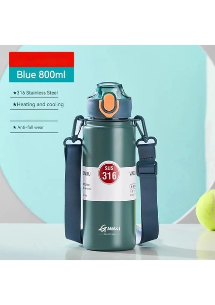 Gianxi 1000ML Yay Kapağı Büyük Kapasite Vakum Kupası 316 Paslanmaz Çelik Kahve Kupası Taşınabilir Açık Hava Suyu Bottlecapity: 800-1000ML/RENK: Mavi 800ML (Yurt Dışından)