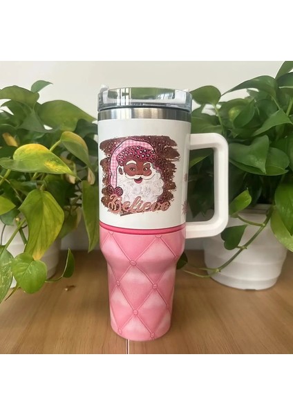 Noel Yeni Yıl Hediyesi 40OZ Portable Paslanmaz Çelik Kahve Kupası - Büyük Kapasiteli Leopar Baskı Saman Su Şişesi Kapasite: 1000-1500ML/RENK: B (Yurt Dışından)
