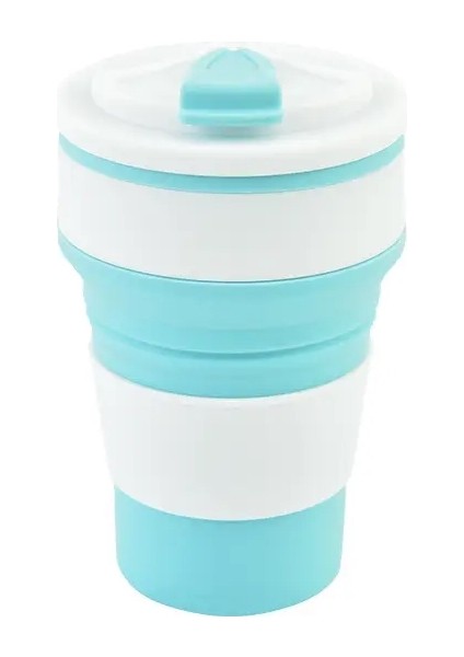 350ML/500ML Silikon Katlanır Fincan Örtü ile Kapak Kahve Seyahati Dış Mekan Portatif Su Içme Çay Dak Kapasite: 500ML/RENK: Mavi Beyaz (Yurt Dışından)