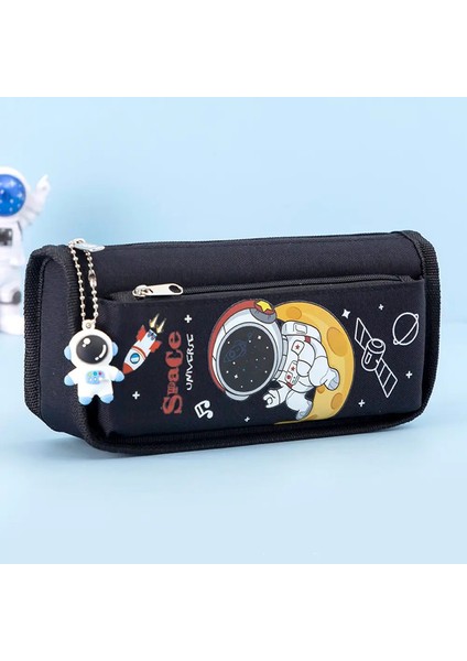 1pc Uzay Astronot Kalem Kasası Büyük Kapasiteli Çocuklar Kırtasiye Çantası Okulu Studen Karikatür Tuval Kalem Çantası 2/4 Katman Renk: 2 Katman Siyahı (Yurt Dışından)