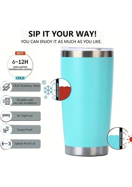 20OZ Lid Paslanmaz Çelik Izli Yalıtımlı Çift Duvar Seyahat Kupası Protable Soğuk ve Sıcak Kahve Araba Kupa Renk: Açık Mavi (Yurt Dışından)