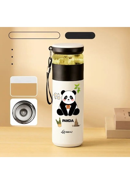 Gianxi 480ML Paslanmaz Çelik Termo Şişe Ev ve Mutfak Su Şişesi Içki Taşınabilir Panda Panda Desen Kahve Kupası Filtre Kapasitesi: 480ML/RENK: Beyaz 316 C (Yurt Dışından)