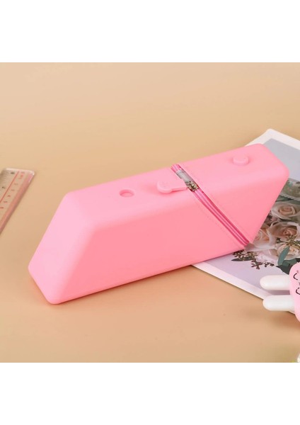 1pcs Silikon Kalem Kasası Büyük Kapasiteli Öğrenci Kalem Kasası Gradyan Dikdörtgen Kırtasiye Organizatör Kalem Kutusu Renk: Pembe (Yurt Dışından)