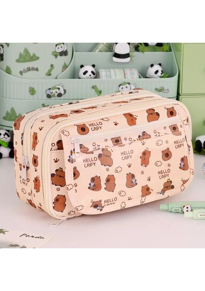 Çok Fonksiyonel Capya/panda Pen Çantası Büyük Kapasiteli Dokuz Katmanlı Kalem Kılıf Kir-Uyumlu Kırtasiye Çantası Okulu Officolor: Brown-Capya (Yurt Dışından)
