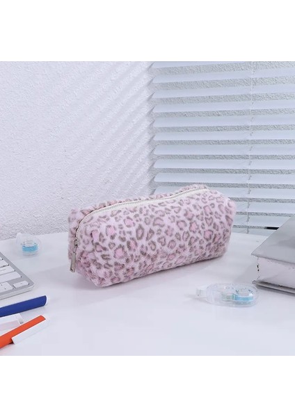 Leopar Baskı Kalem Kılıfı Estuche Escolar Kalem Kılıf Kızlar Sevimli Kırtasiye Büyük Kapasite Okul Malzemeleri Peluş Kalemler Casesnolor: Kırmızı (Yurt Dışından)