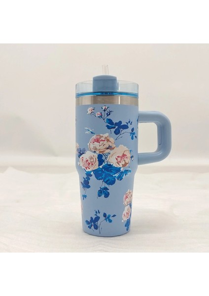 14 Oz Araba Kupası 304 Paslanmaz Çelik Yalıtılmış Seyahat Tumbler Sap Saman Kapağı Aracı, Ofis, Hediye Kapasitesi Için Soğuk Tutma Kapasitesi: 1200ML/RENK: Mavi (Yurt Dışından)