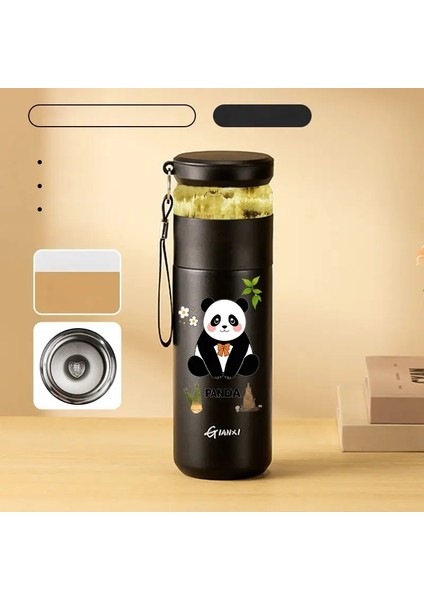Gianxi 480ML Paslanmaz Çelik Termo Şişe Ev ve Mutfak Su Şişesi Içki Taşınabilir Panda Panda Desen Kahve Kupası Filtrecilik: 480ML/RENK: Beyaz 316 B (Yurt Dışından)