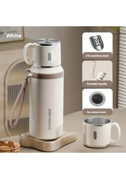 316 Paslanmaz Çelik Yalıtımlı Su Şişesi Kupa Taşınabilir Vakum Şişesi Dış Mekan Aktiviteleri Için Taşınan Tumbler Tut 24 Saat Soğuk Kapasite: 600ML/RENK: Beyaz 1set (Yurt Dışından)