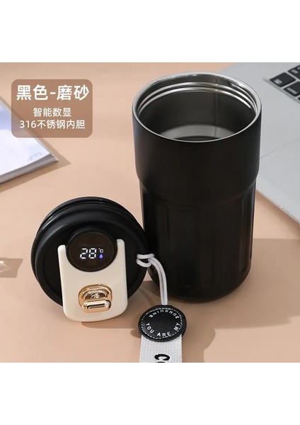 Akıllı Termos Şişe LED Sıcaklık Ekran Kahve Kupası 316 Paslanmaz Çelik Tumbler Kupa Taşınabilir Vakum Şenlikleri Termozlar Kapasite: 460ML/RENK: Siyah (Yurt Dışından)