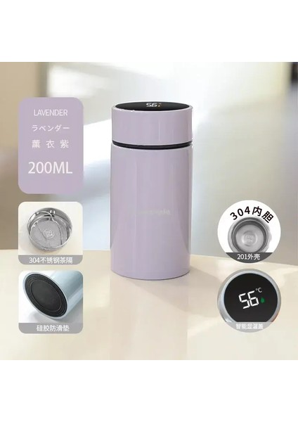 200ML Akıllı Termos Su Şişesi Paslanmaz Çelik Sıcaklık Ekran Termos Kupası Mini Cep Kupası Vakum Şenlikleri Kahve Kupası Hediye Kapasitesi: 200ML/RENK: Mor (Yurt Dışından)