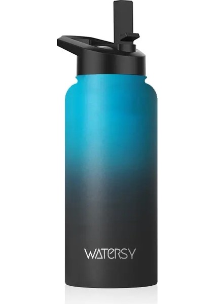 900ML Paslanmaz Çelik Termal Kupa Saplı Büyük Kapasiteli Yalıtımlı Kupa Ofisi ve Ev Tumbler Açık Hava Spor Su Şişesi Kapasite: 473ML/RENK: Mavi Siyah (Yurt Dışından)