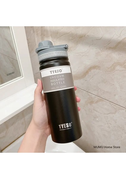 Tyeso 530ML/750ML Paslanmaz Çelik Su Şişesi Yalıtımlı Termos Şişe Çift Duvar Vakum Şişesi Seyahat Kupası Spor Termal Kupa Kapasite: 530ML/RENK: Siyah (Yurt Dışından)