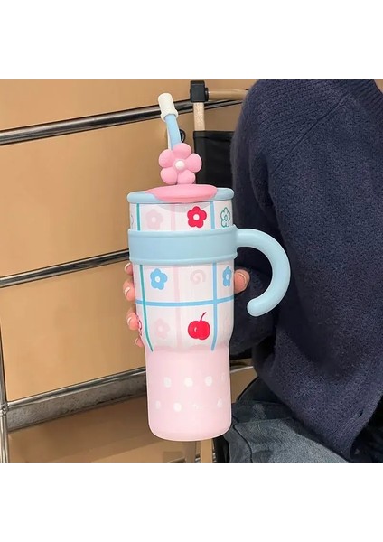 Kol Kapaklı Büyük Kapasiteli Dak Sevimli Kedi Fincan Paslanmaz Çelik Su Şişesi Açık Seyahat Kahve Kupa Hediye Kapasitesi: 1200ML/RENK: D (Yurt Dışından)