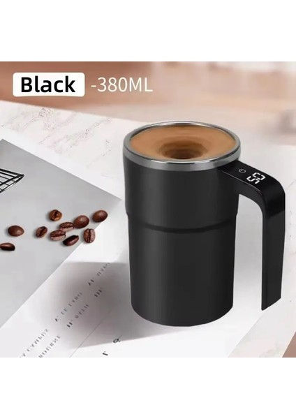 380ML Elektrikli Kahve Karıştırma Kupa IP67 Su Geçirmez Kahve Karıştırma Kupa USB Şarj Dijital Ekran Otomatik Manyetik Keklik: 301-400ML/RENK: Siyah (Yurt Dışından)