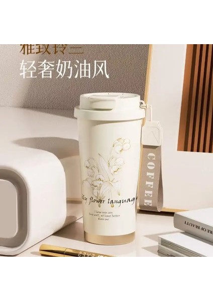 Yeni Su Şişesi Van Go-Gh Thermos Kahve Kupası 2025 Yeni Yüksek Görünümlü Çift Içme Fincanı Vadi Çiçek Hediyesi Su Kekliği: 500ML/RENK: Beyaz (Yurt Dışından)