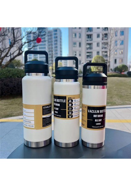 800ML 1100ML Büyük Kapasiteli Su Şişesi Paslanmaz Çelik Termos Vakum Yalıtımlı Şişe Şişe Sızdır Yalıp Güçlü Spor Taşınabilir Tumbler Kapasite: 600ML/RENK: Beyaz (Yurt Dışından)