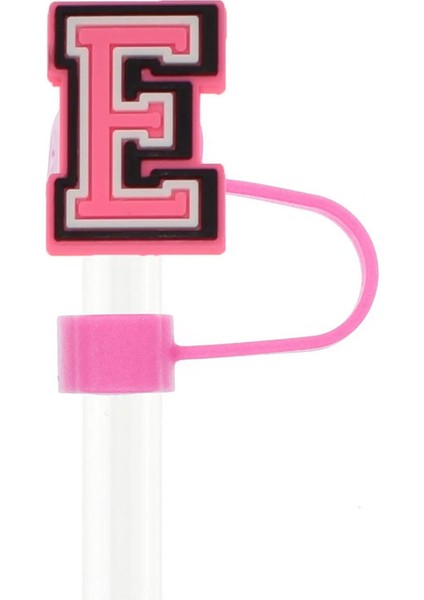 1-26PCS Pembe Harf Saman Kapak Kapağı 10MM Içecek Saman Fiş Yeniden Kullanılabilir Sıçrama Geçirmez Içme Fit Fincan Saman Kapağı Takılar Kolye Renk: E (Yurt Dışından)