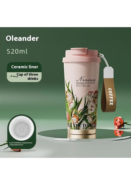 Gianxi Yeni Yüksek Görünüm Seviye Kahve Termos Kupası Seramik Saman Çift Içme Kupası Günlük Kampüs Kahve Cupcapacity: 520ML/RENK: Çiçek-De-Luce (Yurt Dışından)