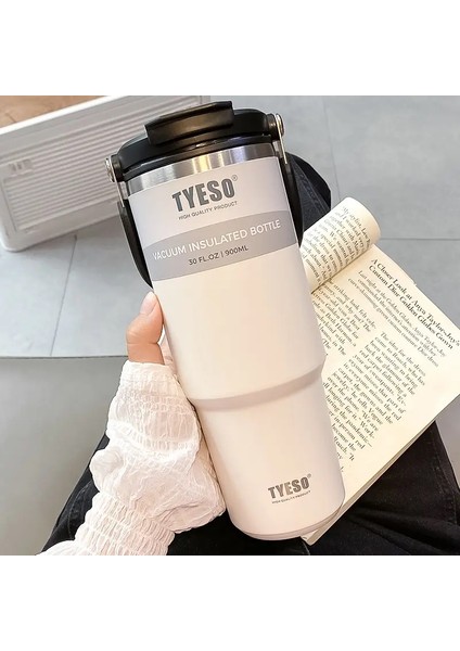 Tyeso 30OZ Kahve Kupası Termos Şişesi 900ML Paslanmaz Çift Duvar Yalıtım Soğuk ve Sıcak Seyahat Kupa Vakum Şişesi Termoscapity: 900ML/RENK: Wh (Yurt Dışından)